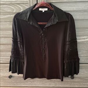 Anne Fontaine Black Blouse with Ruffled Sleeves